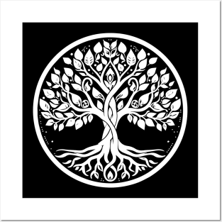 Yoga Tree of Life White on Black Posters and Art